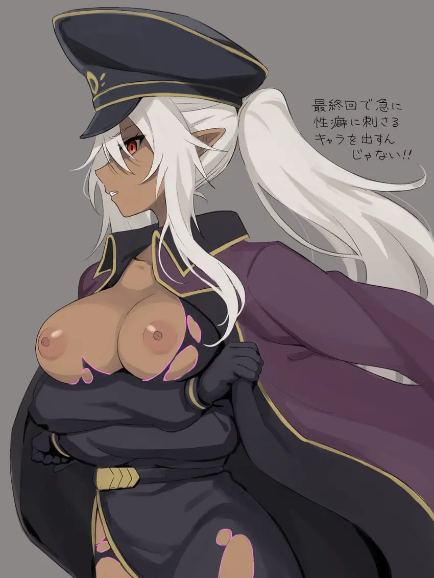 Image female,long_hair,nipples,red_eyes,solo,dark_skin,tagme,elf,pointy_ears,kage_no_jitsuryokusha_ni_naritakute!,the_eminence_in_shadow,dark_elf,long_ears,black_clothing,lambda_(the_eminence_in_shadow)