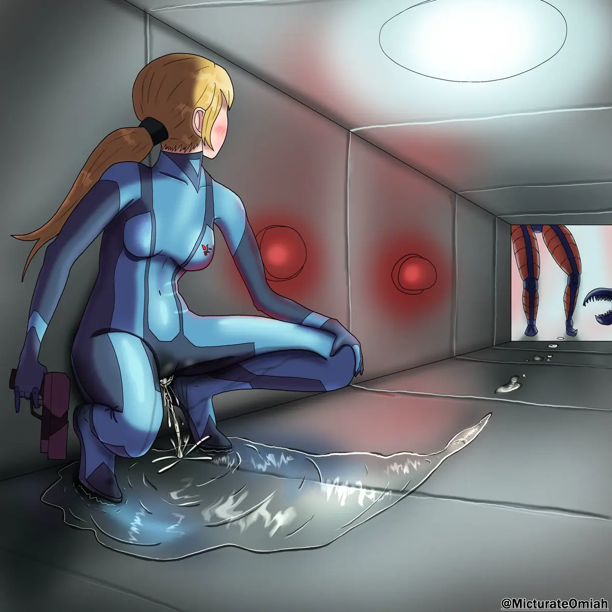 Image breasts,female,squatting,bodysuit,metroid,samus_aran,peeing,omorashi,peeing_self,wetting_self,urine_stream,urinating_female,urination,urinating,zero_suit,zero_suit_samus,urine_pool,wetting,vent,fluid_trail,micturate_omiah,space_pirate_(metroid),trail_of_fluid,urine_trail