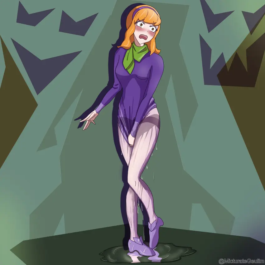 Image female,peeing,omorashi,peeing_self,wetting_self,daphne_blake,scooby-doo,urine,urine_stream,urinating_female,urination,urinating,pee_stain,stain,urine_pool,wetting,wet_spot,micturate_omiah