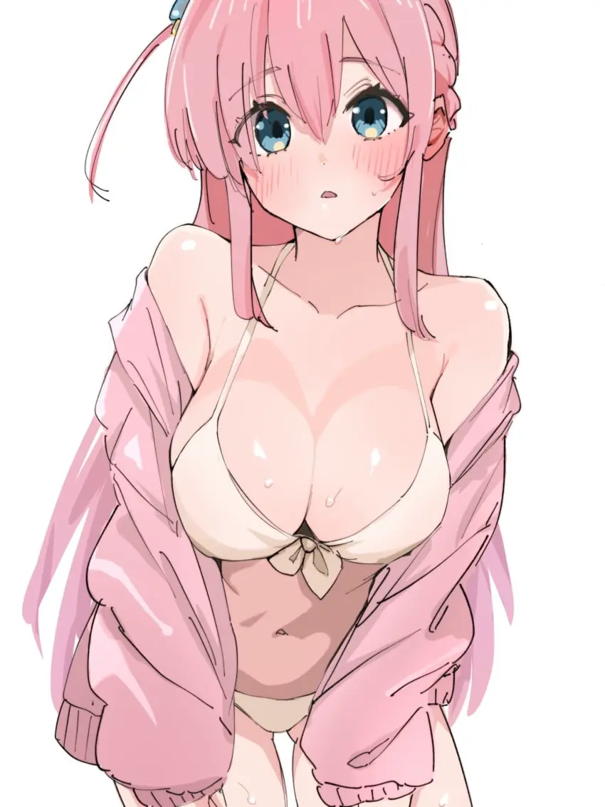 Image 1girls,big_breasts,blush,breasts,female,female_only,highres,light-skinned_female,light_skin,long_hair,long_sleeves,looking_at_viewer,simple_background,solo,standing,white_background,blue_eyes,bikini,bra,panties,female_focus,voluptuous,bare_shoulders,belly_button,cleavage,solo_female,white_bra,ass_visible_through_thighs,huge_breasts,pink_hair,thigh_gap,2d,voluptuous_female,flustered,swimsuit,plain_background,white_panties,off_shoulder,white_bikini,jacket,2d_(artwork),young,high_resolution,thong,front_view,younger_female,blush_lines,open_jacket,pink_clothing,thong_bikini,two_piece_swimsuit,gluteal_fold,bocchi_the_rock!,gotou_hitori,dot_mouth,pink_theme,sleeves_past_wrists,tareme,coral_pink_hair,pink_jacket,anime_nose,dot_nose,pink_hoodie,cute_expression,inner_hair,dark_blue_eyes,indigo_eyes,ukitaryu