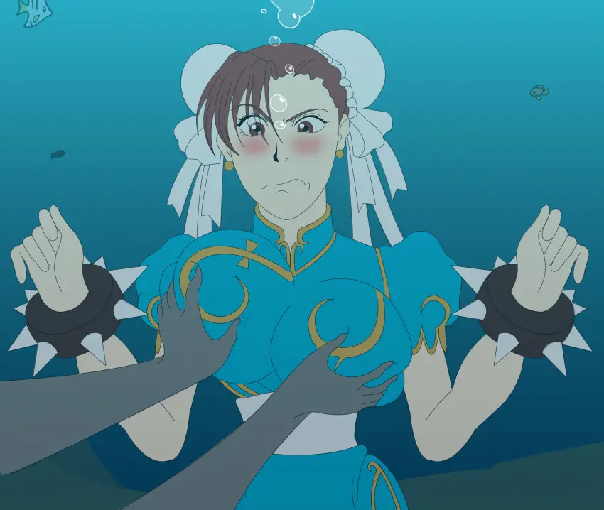 Image 1girls,big_breasts,blush,breasts,female,female_focus,water,ocean,solo_focus,1other,breast_grab,capcom,chun-li,street_fighter,sea,underwater,darkbunny666,akira-devilman666