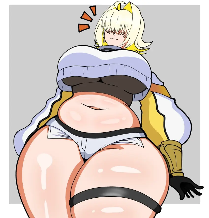 Image 1girls,big_breasts,breasts,clothing,female,female_only,solo,thick_thighs,thighs,voluptuous,wide_hips,hips,solo_female,underboob,hair,huge_breasts,blonde_hair,voluptuous_female,white_shirt,goddess_of_victory:_nikke,shorts,legwear,thigh_strap,topwear,plump,bottomwear,booty_shorts,elegg_(nikke),hair_over_eyes,short_shorts,plump_thighs,shingattai
