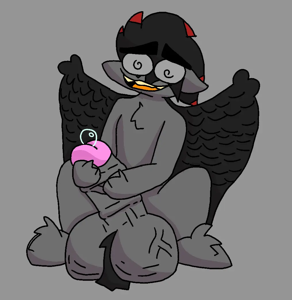 Image solo,black_hair,male,male_only,balls,hair,wings,anthro,grey_eyes,big_balls,genitals,grey_body,mammal,huge_balls,hyper_balls,hyper,hyper_genitalia,equid,equine,horse,pony,nottoogud,anon_(purple_unknown)