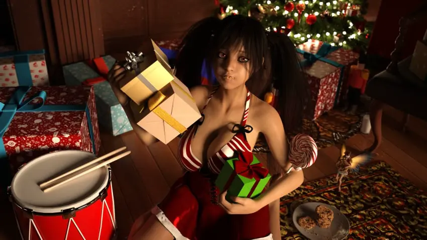 Image big_breasts,breasts,female,red_eyes,black_hair,cleavage,3d,cute,twintails,christmas,video_games,cute_face,video_game,video_game_character,cute_girl,cookie,christmas_clothing,fairy,christmas_outfit,cookies,visual_novel,neckline,christmas_tree,cute_female,ain_(desert_stalker),desert_stalker,zetands,beautiful,candies,eating_cookie,presents