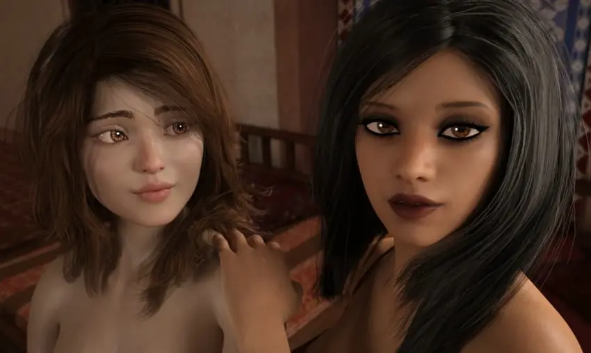 Image brown_eyes,female,black_hair,nude,nude_female,naked,brown_hair,3d,pov,naked_female,video_games,video_game,video_game_character,harem,family,visual_novel,desert_stalker,zahra_(desert_stalker),zetands,kateryna_(desert_stalker)