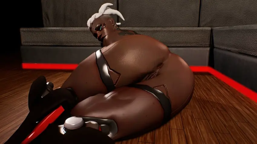 Image female, white_hair, pussy, ass, dark-skinned_female, 3d, mature, cyborg, overwatch, overwatch_2, african_female, gilf, sojourn_(overwatch), demolljok