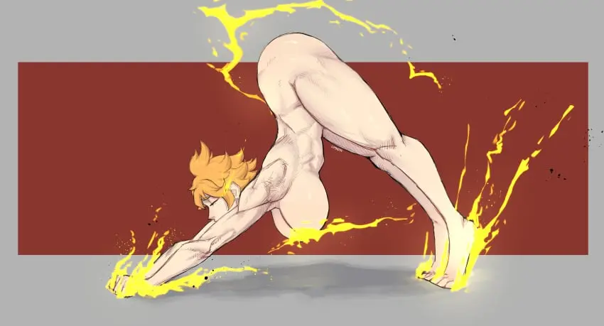 Image 1girls,female,female_only,solo,short_hair,female_focus,muscular,orange_hair,solo_female,solo_focus,pale-skinned_female,pale_skin,muscular_female,black_clover,yoruichi_stretch,limn044,mereoleona_vermillion
