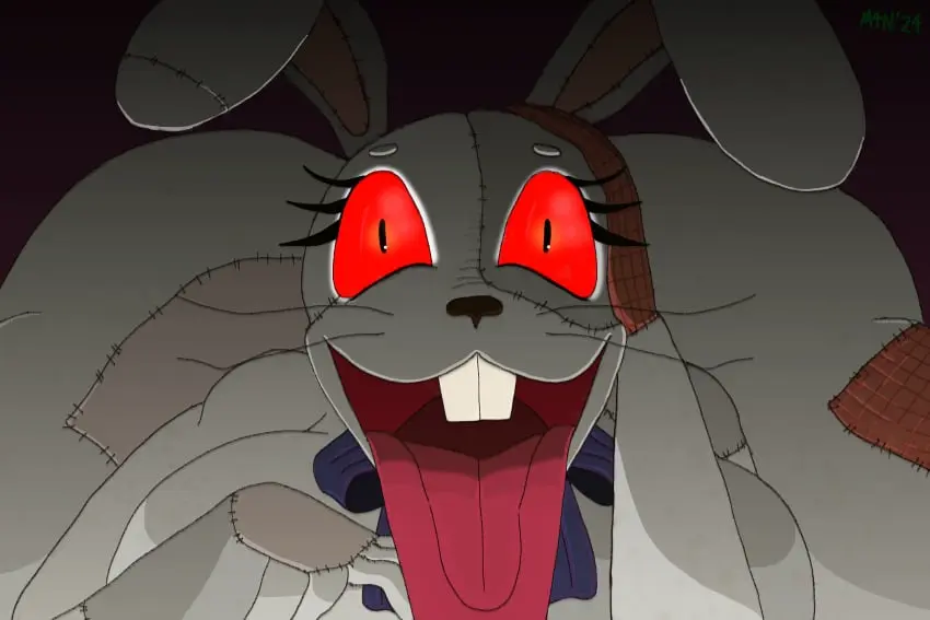 Image big_breasts,breasts,female,hi_res,looking_at_viewer,smile,solo,hand_on_head,tongue_out,lying,tongue,ass,big_butt,thick_thighs,wide_hips,smiling_at_viewer,eyelashes,teeth,anthro,mammal,wide_eyed,lagomorph,leporid,rabbit,hyper,buckteeth,mostly_nude,animate_inanimate,plushie,bow_ribbon,whiskers,five_nights_at_freddy's,scottgames,on_front,five_nights_at_freddy's:_security_breach,steel_wool_studios,vanny,vanny_(fnaf),horror_(theme),bow_tie,huge_tongue,m4n,scary,scary_face,bow_tie_only,hyper_tongue,patchwork_creature,tongue_hanging_out