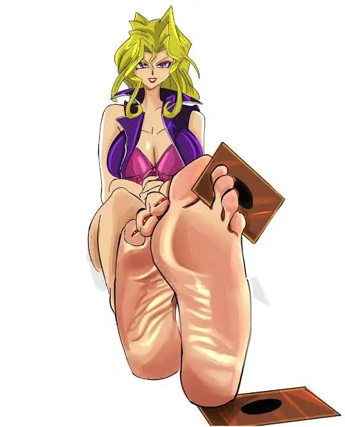 Image 1girls,big_breasts,breasts,female,female_only,human,solo,looking_back,barefoot,feet,bare_shoulders,blonde_hair,foot_fetish,yu-gi-oh!,blonde_female,painted_nails,foot_focus,wrinkled_feet,bare_legs,vest,card,mai_valentine,playing_card,between_toes,kujaku_mai,holding_with_feet,ssslavein