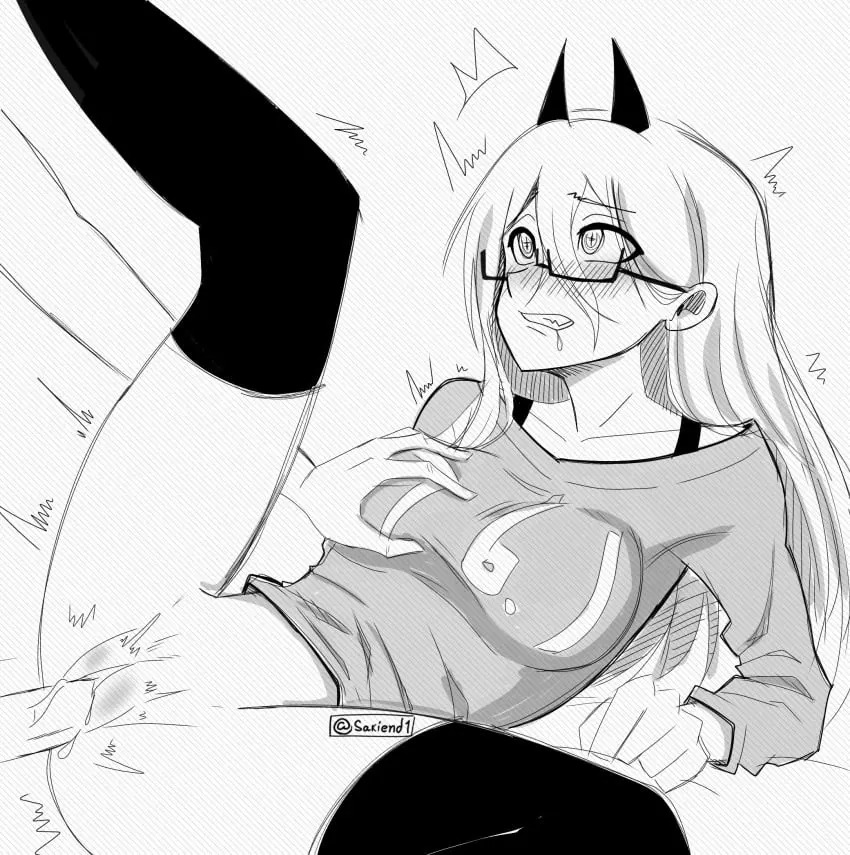 Image blush,female,mostly_clothed,shirt,male,pleasure_face,horns,artist_name,glasses,stockings,vaginal_penetration,artist_request,looking_at_partner,thrusting,unseen_male_face,clenched_teeth,missionary_position,black_and_white,no_panties,bottomless,motion_lines,squeezing_breast,chainsaw_man,power_(chainsaw_man),blushing,deep_penetration,hand_on_breast,thrusting_into_pussy