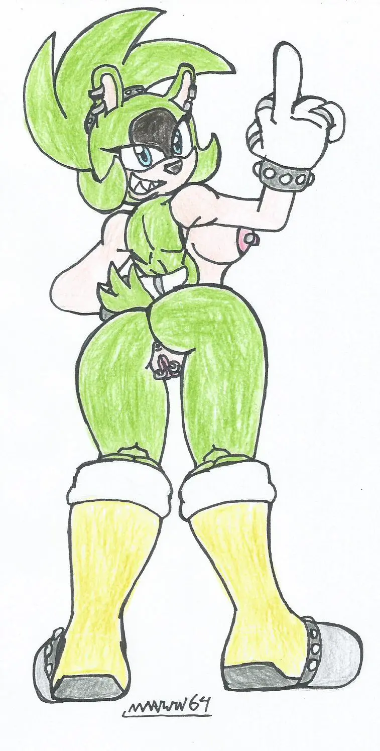 Image 1girls,big_breasts,breasts,female,looking_at_viewer,white_background,blue_eyes,furry,big_ass,big_butt,earrings,looking_back,green_hair,naked_female,green_body,sonic_(series),sonic_the_hedgehog_(series),nipple_piercing,middle_finger,looking_back_at_viewer,pussy_piercing,black_fur,sonic_the_hedgehog_(idw),surge_the_tenrec,green_fur,rings,showing_ass,showing_off,showing_off_ass,dat_ass,naked_boots,metal,naked_gloves,traditional_drawing_(artwork),marlon64