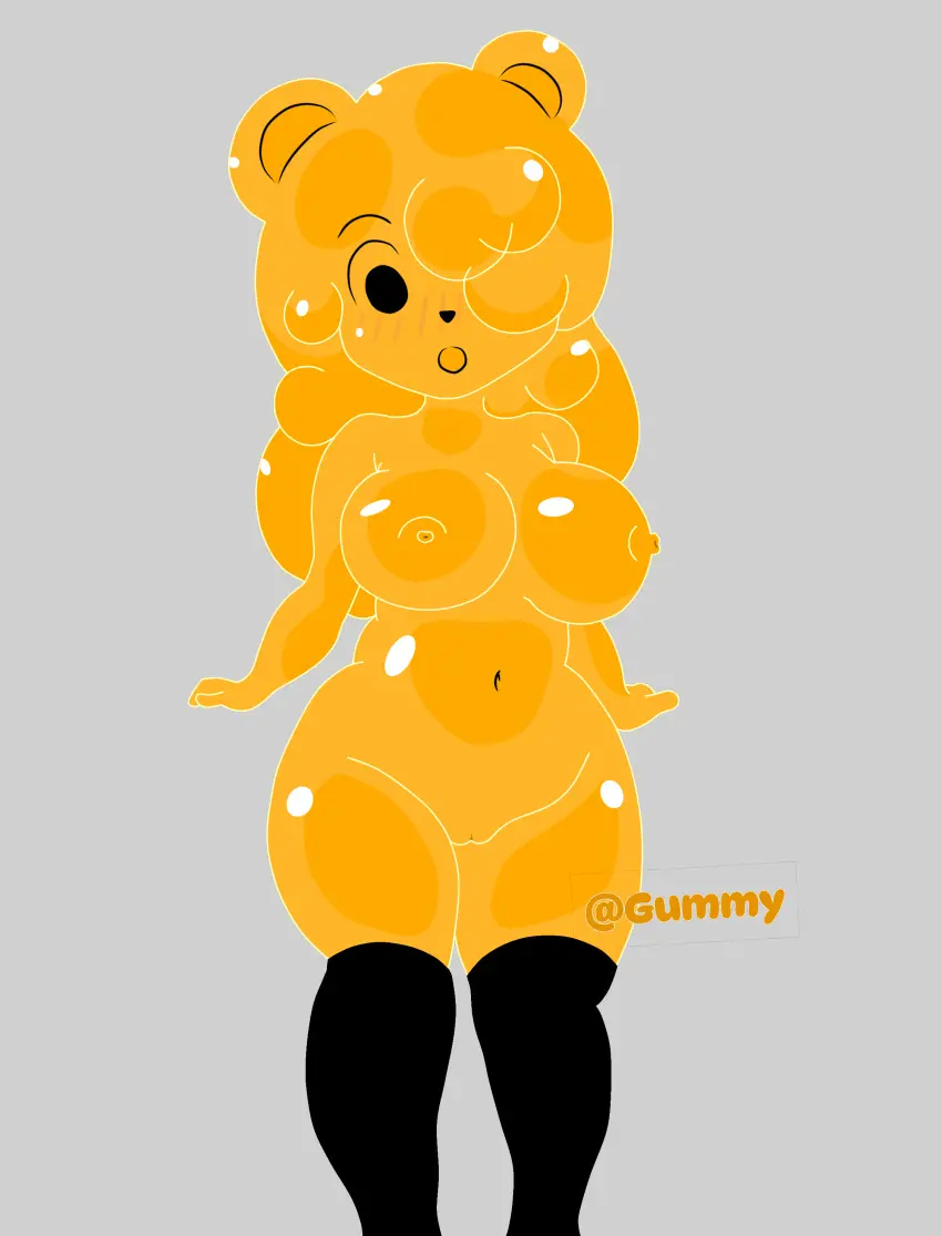 Image breasts, female, large_breasts, black_eyes, bear_ears, white_socks, translucent_body, gummy_bear