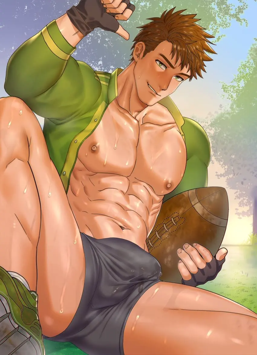 Image looking_at_viewer,solo,male,sweat,muscular,muscular_male,male_only,tagme,looking_down,gay,low-angle_view,solo_male,looking_down_at_viewer,stardew_valley,alex_mullner