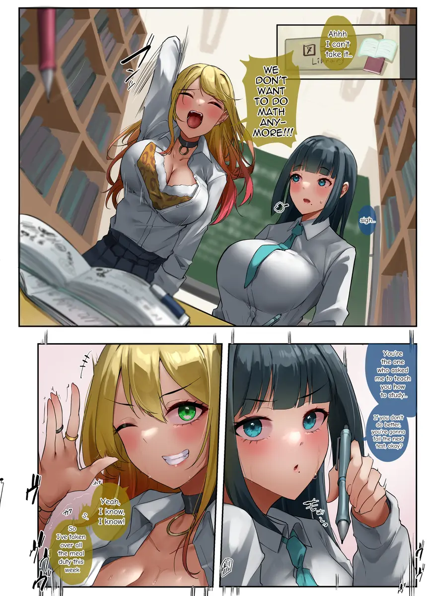 Image breasts,female,female_only,open_clothes,open_mouth,partially_unbuttoned,2girls,bangs,black_hair,blue_eyes,blunt_bangs,multiple_girls,sweat,choker,two_tone_hair,cleavage,text,blonde_hair,green_eyes,one_eye_closed,wink,original,original_character,school_uniform,closed_eyes,skirt,translated,english_text,necktie,unbuttoned,leopard_print,leopard_print_bra,close_rim_open,gyaru,blonde_to_pink_hair