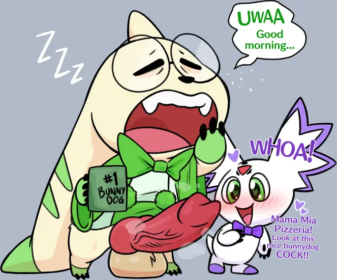 Image open_mouth, penis, teeth, eyewear, glasses, text, tagme, genitals, fangs, english_text, speech_bubble, animal_genitalia, animal_penis, bandai_namco, canine_genitalia, canine_penis, digimon, digimon_(species), heart_symbol, heart_eyes, musk, musk_clouds, crushpepper, yawn, terriermon, culumon