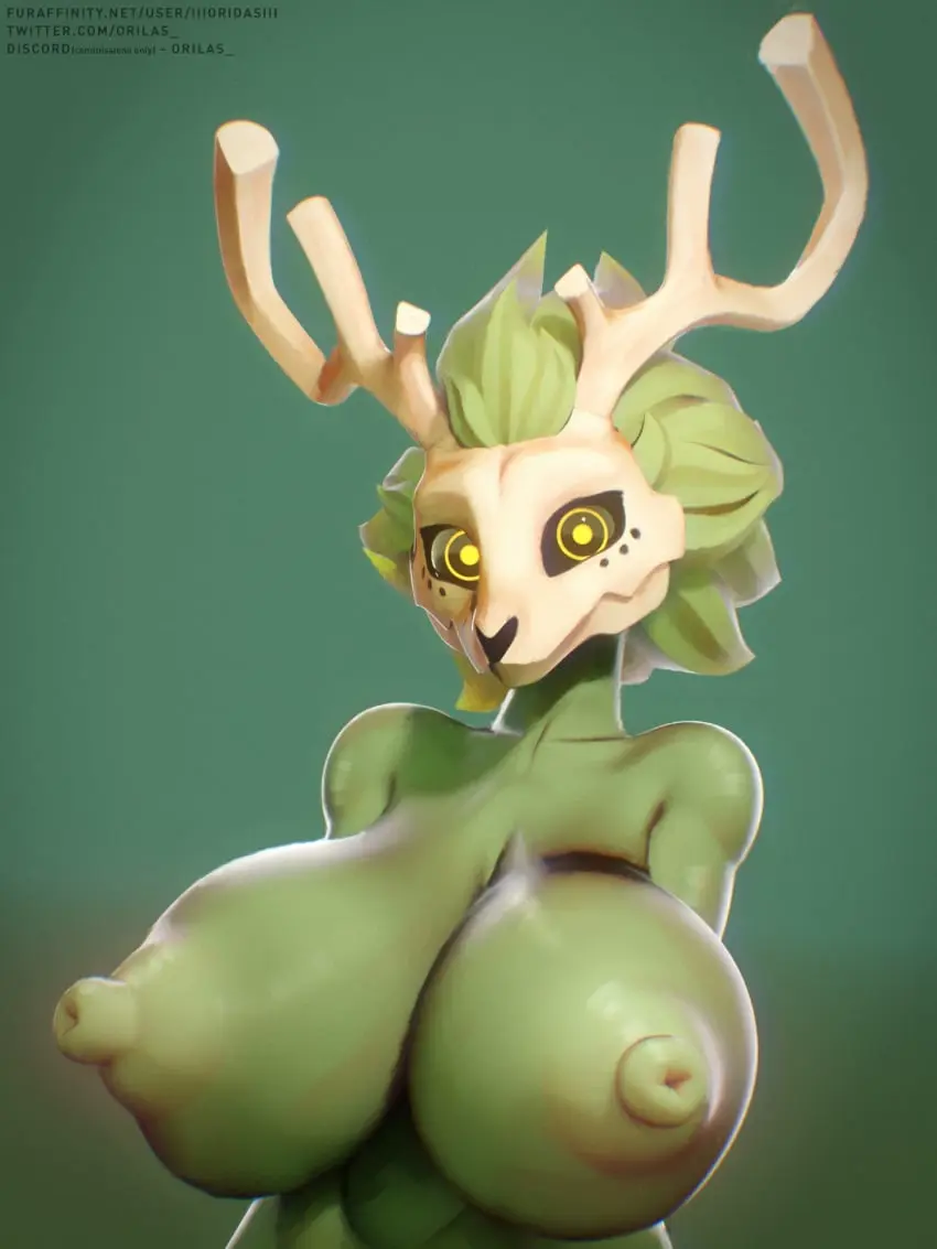 Image big_breasts,breasts,female,hi_res,looking_at_viewer,nipples,simple_background,smile,solo,nude,yellow_eyes,orange_eyes,wide_hips,areola,hair,huge_breasts,anthro,3d,canid,canine,fur,mammal,black_body,horn,big_nipples,2024,3:4,green_areola,green_nipples,female/female,breast_squish,erect_nipples,squish,skull,bone,skull_head,scraper_city,iii_oridas_iii,orilas,blender_(artwork),wicker_(welwraith)