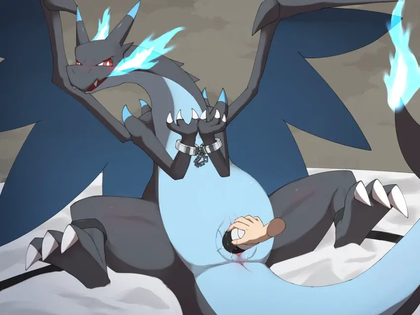 Image blush,hi_res,red_eyes,solo,nude,pokemon,pokemon_(species),tail,wings,anus,spreading,mythology,nintendo,penetration,genitals,sex_toy,claws,dildo,scalie,generation_6_pokemon,animal_genitalia,mythological_creature,dragon,mythological_scalie,feral,fire,genital_slit,bound,restraints,sex_toy_insertion,cuff_(restraint),membrane_(anatomy),membranous_wings,slit_penetration,slit_play,handcuffed,handcuffs,metal_cuffs,dildo_insertion,mega_evolution,charizard,mega_charizard,mega_charizard_x,liend