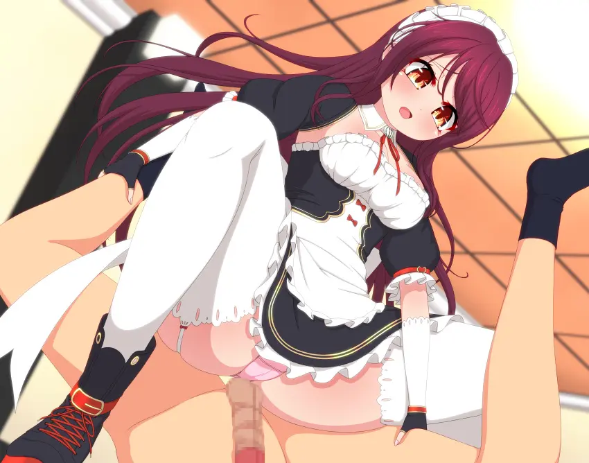 Image blush,breasts,female,highres,large_breasts,long_hair,open_mouth,1boy,black_gloves,gloves,male,nude,penis,straight,thighhighs,red_hair,panties,underwear,orange_eyes,cowgirl_position,solo_focus,dress,censored,detached_sleeves,mosaic_censoring,indoors,detached_collar,maid,looking_at_another,ribbon,black_dress,maid_headdress,short_dress,fingerless_gloves,assertive_female,strapless,boots,femdom,amazon_position,clothed_sex,clothed_female_nude_male,black_footwear,pink_panties,garter_straps,neck_ribbon,red_ribbon,white_thighhighs,ceiling,variant_set,textless_version,frills,foot_out_of_frame,lace-trimmed_thighhighs,black_sleeves,strapless_dress,mahjong_soul,medium_bangs,frilled_dress,fujigaya_arctia,kujou_riu