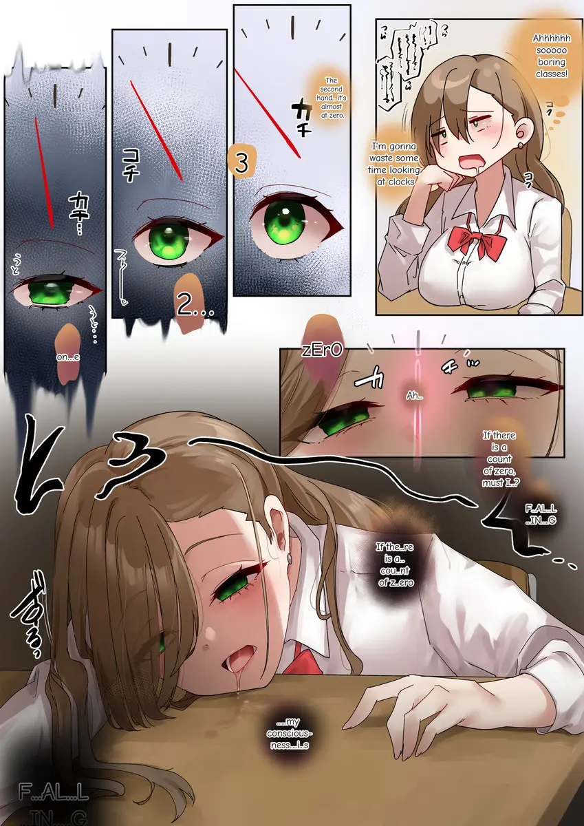 Image 1girls,bow,breasts,female,long_hair,open_mouth,earrings,drooling,green_eyes,original,school_uniform,english_text,hypnosis,thought_bubble,school_desk,mind_control,altered_common_sense,close_rim_open,common_sense_change,unaware,unaware_hypnosis,breast_on_table,falling_asleep,hiyori_marubichi