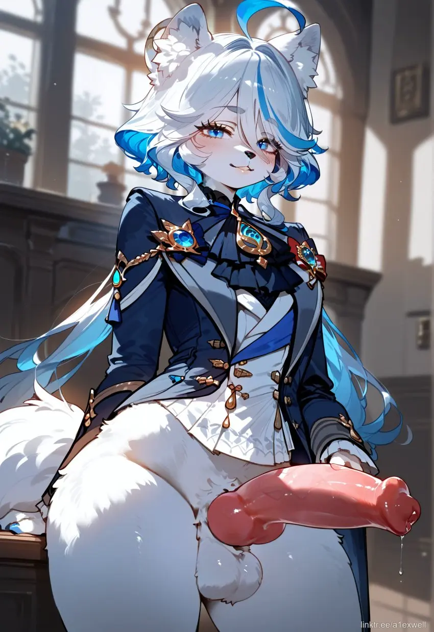 Image penis,furry,1futa,futanari,intersex,ai_generated,balls,stable_diffusion,testicles,genshin_impact,precum,large_penis,furina_(genshin_impact),canine_penis,a1exwell,furry_futa