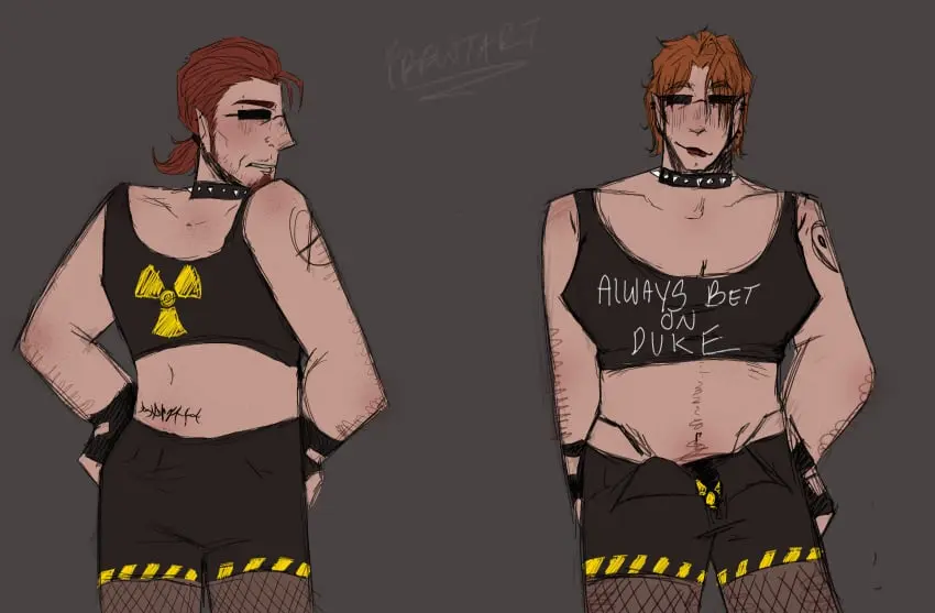 Image solo,1boy,male,choker,male_only,ginger,fishnets,fat_male,thong,male_focus,ginger_hair,fat,sunglasses,piercings,body_hair,pubic_hair_peek,fishnet_stockings,mullet,duke_nukem,tramp_stamp,postal_(series),postal_dude,ginger_pubic_hair,postal_doe,sunglasses_on_face