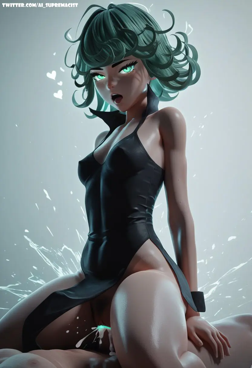 Image breasts,clothing,female,long_sleeves,looking_at_viewer,nipples,open_mouth,smile,solo,1boy,cum,male,penis,pussy,choker,tongue,ass,curly_hair,small_breasts,thighs,vagina,ai_generated,cowgirl_position,solo_focus,cum_in_pussy,cum_inside,anus,clitoris,green_eyes,medium_breasts,spread_legs,sitting,dress,lips,petite,vaginal_penetration,mole,hand_on_hip,pubic_hair,green_hair,legs_up,black_dress,bottomless,smirk,hairy_pussy,glowing,one-punch_man,tatsumaki,hairy,pelvic_curtain,ai_supremacist