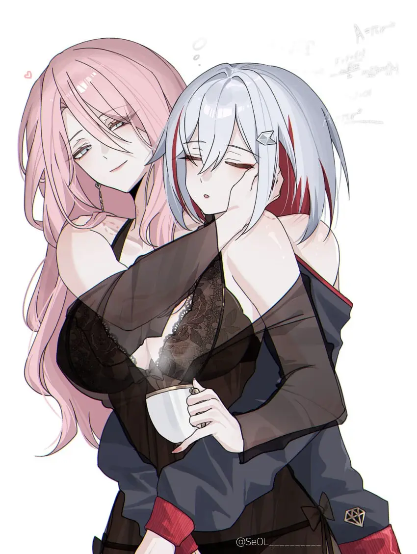 Image breasts,female,female_only,large_breasts,light-skinned_female,light_skin,long_hair,smile,white_hair,2girls,short_hair,smiling,pink_hair,lipstick_mark,looking_at_partner,after_sex,bite_mark,romantic,romantic_couple,yuri,lipstick,steam,hugging,honkai:_star_rail,cup,smiling_at_partner,honkai_(series),scratches,nightgown,scratch_marks,coffee,hugging_from_behind,sleepy,topaz_(honkai:_star_rail),steaming,hugging_partner,jade_(honkai:_star_rail),caring,seol_(baconontheclock)