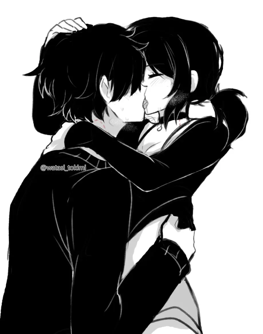 Image 1girls,female,1boy,black_hair,male,sweat,choker,ponytail,closed_eyes,saliva,bite_mark,incest,kissing,french_kiss,brother_and_sister,black_clothing,andrew_graves,ashley_graves,the_coffin_of_andy_and_leyley,watasi_tokimi