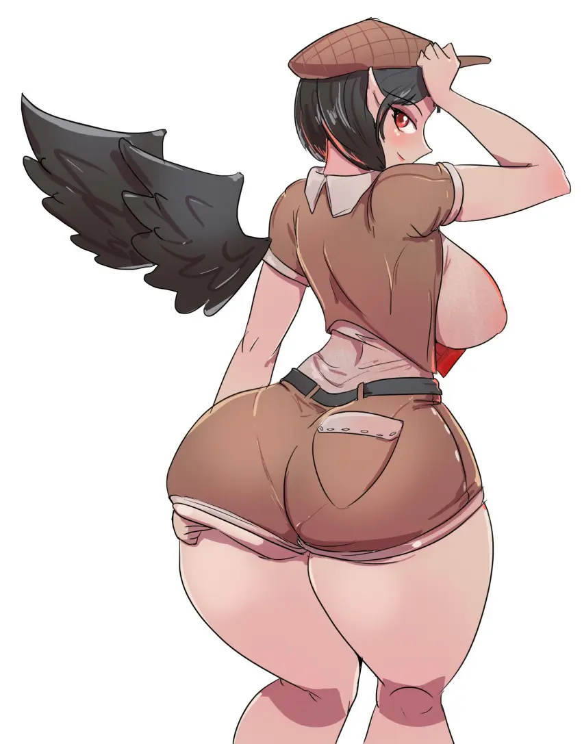Image touhou,black_hair,big_ass,thick_thighs,wings,tagme,thick,nipple_bulge,greenm,tengu,shameimaru_aya,reporter,shameimaru_aya_(newsboy)