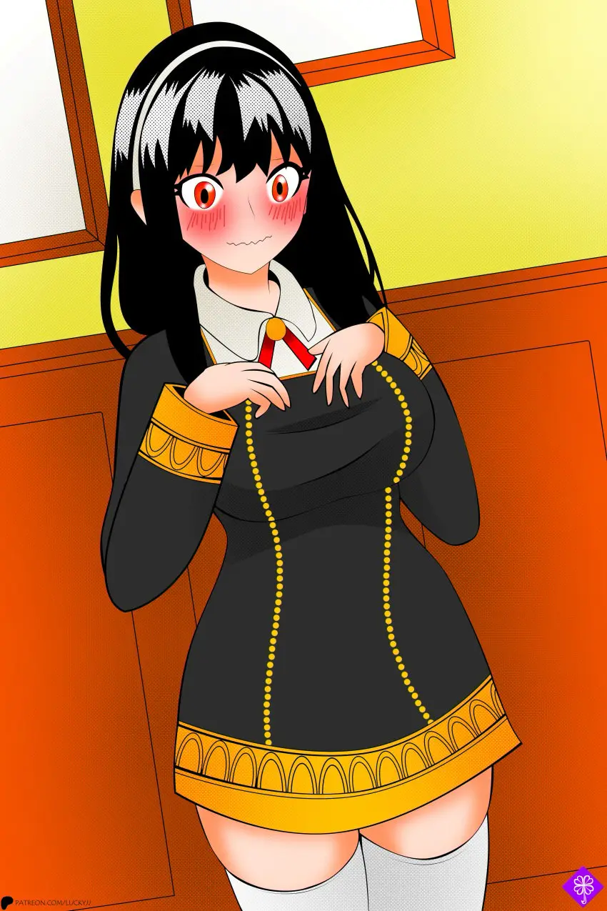 Image 1girls,female,female_only,human,red_eyes,solo,black_hair,school_uniform,spy_x_family,yor_briar,yor_forger,lucky-jj