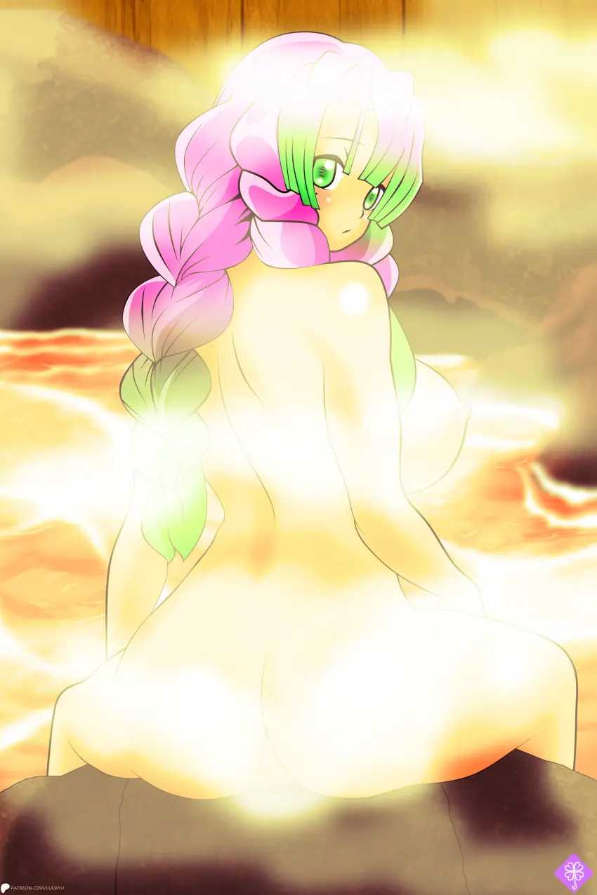 Image female,pink_hair,green_eyes,braid,hot_spring,onsen,demon_slayer,kanroji_mitsuri,kimetsu_no_yaiba,lucky-jj
