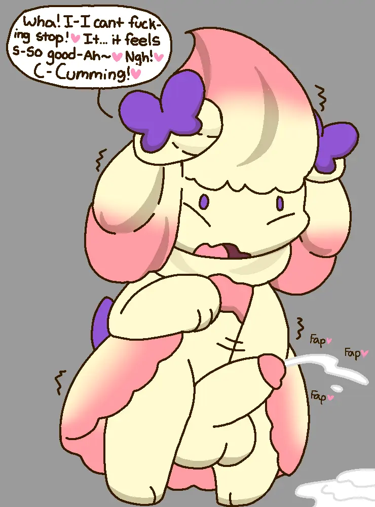 Image simple_background,solo,cum,penis,pokemon,pokemon_(species),1futa,futanari,intersex,accessory,balls,anthro,text,futa_only,plain_background,self_upload,masturbation,orgasm,dickgirl,heart,english_text,2024,grey_background,text_bubble,pokémon_(species),generation_8_pokemon,pokemon_ss,eyes_closed,cum_on_floor,shivering,lifting_skirt,komatosse,pezi,unstoppable_orgasm,alcremie,cream