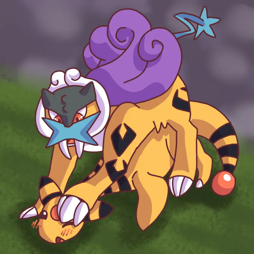 Image blush,female,hi_res,male,pokemon,pokemon_(species),sex,duo,doggy_style,male/male,teeth,from_behind_position,male/female,anthro,ambiguous_gender,nintendo,penetration,fangs,dominant,dominant_male,outside,blush_lines,feral,generation_2_pokemon,legendary_pokemon,ampharos,raikou,rustcario