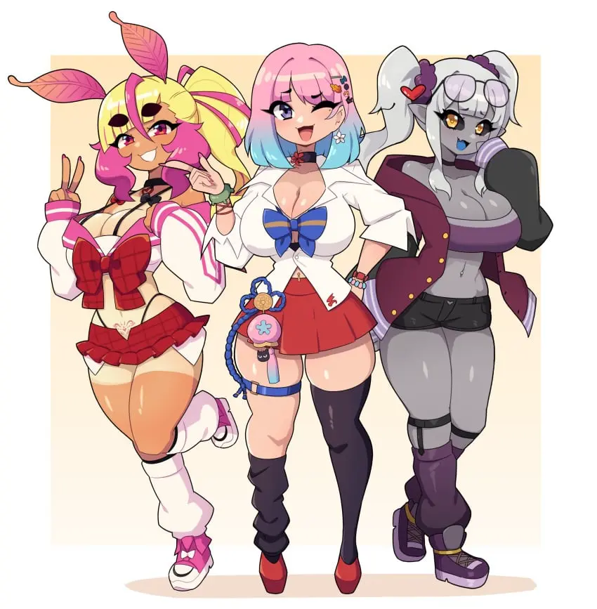 Image breasts,female,female_only,hi_res,light-skinned_female,light_skin,looking_at_viewer,red_eyes,smile,white_background,white_hair,blue_hair,thighhighs,thighs,two_tone_hair,smiling_at_viewer,virtual_youtuber,tan_skin,pink_hair,tagme,wink,winking_at_viewer,purple_eyes,tanline,3girls,yellow_hair,indie_virtual_youtuber,black_sclera,grey-skinned_female,grey_skin,gyaru,antennae_(anatomy),amber_eyes,j5daigada,tagme_(character),ichigo_lemonade,kumo_kuddelmuddel,reiyuguigui