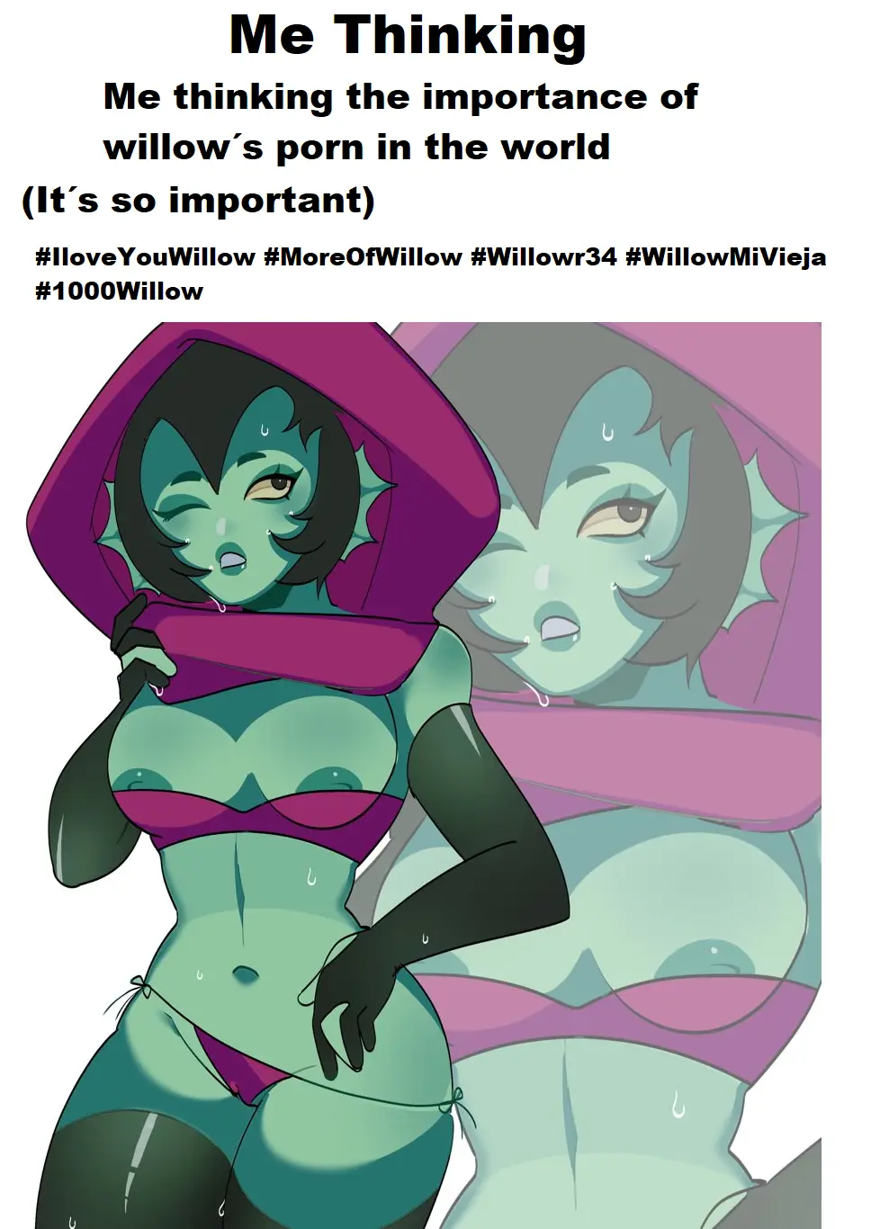 Image 1girls,big_breasts,breasts,female,short_hair,yellow_eyes,ai_generated,green_skin,brawl_stars,meme,willow_(brawl_stars),short_clothing,willowlover071