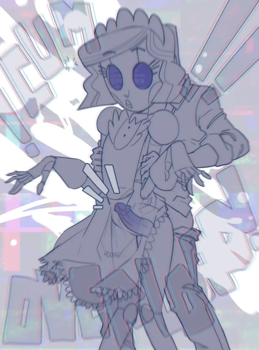 Image female,penis,text,vaginal_penetration,apron,insertion,x-ray,clothed_sex,robot,robot_girl,android,error,impact_lines,not_enough_milk_(artist),blue_screen_of_death,emmy_the_nandroid,emmy_the_robot,nandroid,overload