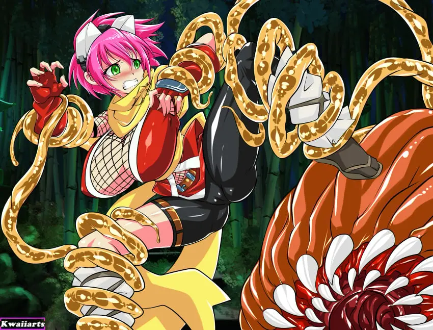 Image breasts,female,huge_breasts,pink_hair,tagme,tentacle,fishnets,ninja,imminent_rape,fishnet_topwear,dsgame_(studio),izuna,kwaiiarts,legend_of_the_unemployed_ninja