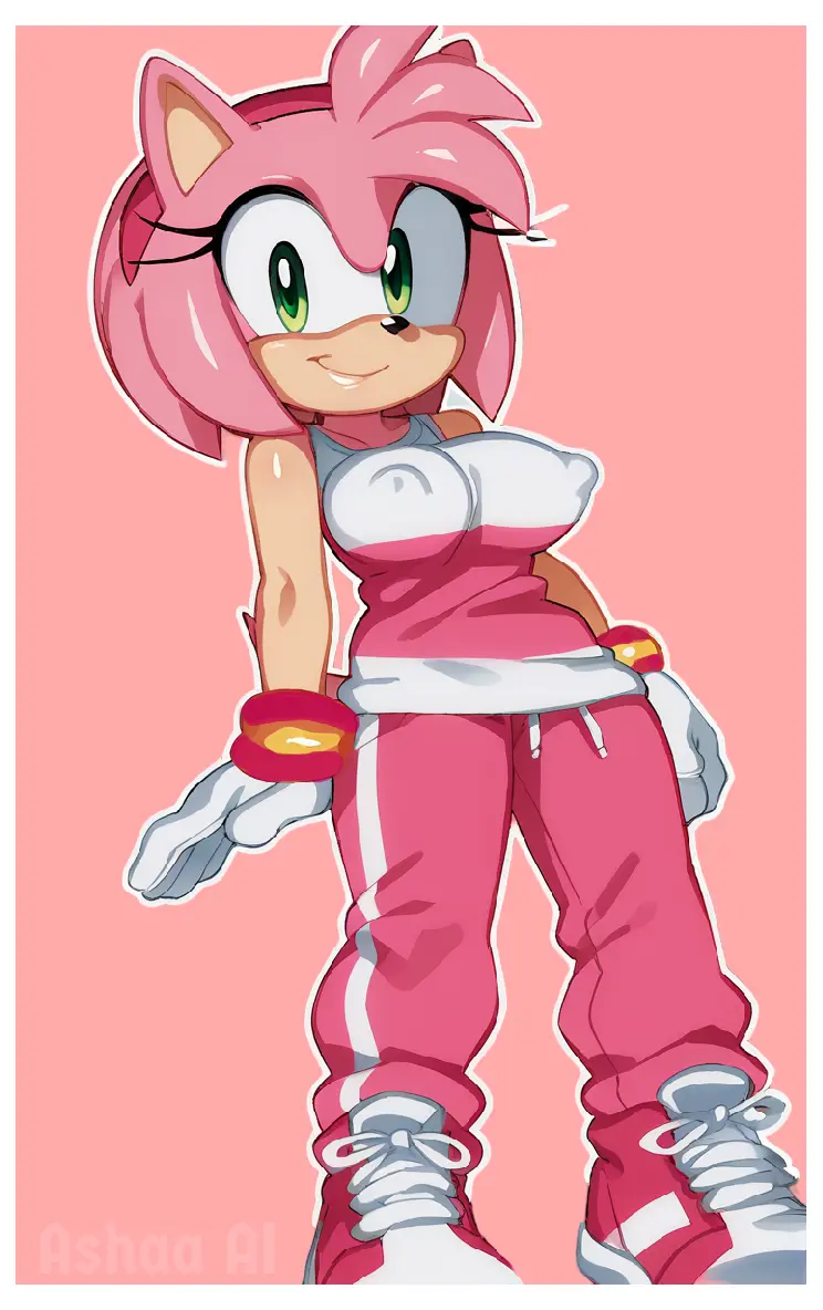 Image big_breasts,breasts,clothed,clothing,female,shirt,simple_background,ai_generated,sportswear,hair_accessory,nipples_covered,green_eyes,cute,sleeveless,white_gloves,alternate_costume,amy_rose,sonic_(series),sonic_the_hedgehog_(series),erect_nipples,full_body,pink_body,pink_fur,mobian_(species),sneakers,ashaa,mobian,sonic_riders,track_pants