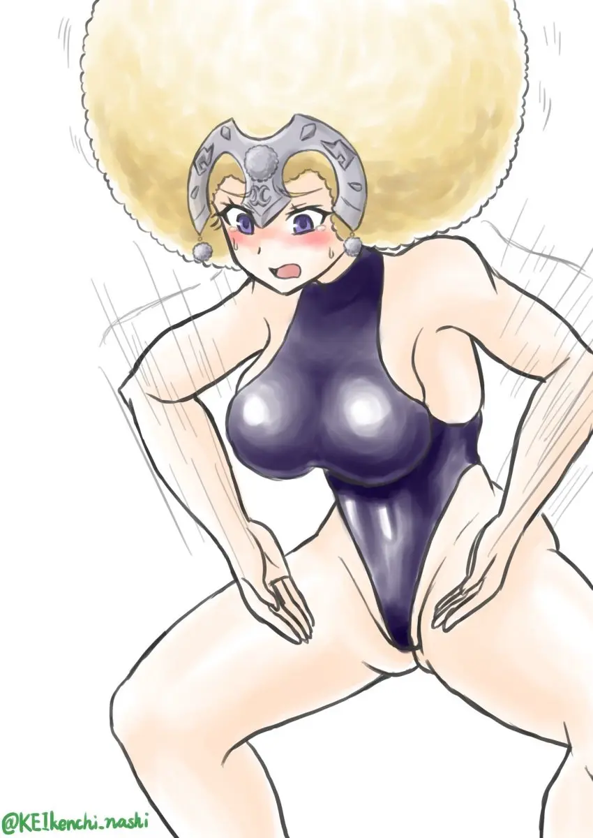 Image blush,breasts,female,female_only,hair_ornament,large_breasts,nipples,open_mouth,simple_background,solo,standing,white_background,blue_eyes,sweat,embarrassed,blonde_hair,leotard,tears,signature,femsub,fate_(series),alternate_hairstyle,fate/grand_order,afro,fate/apocrypha,jeanne_d'arc_(fate),body_control,haigure,aware,keikenchi_nashi