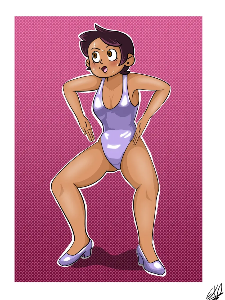 Image brown_eyes,female,female_only,solo,short_hair,sweat,disney,swimsuit,disney_channel,high_heels,femsub,the_owl_house,luz_noceda,body_control,exocomics,haigure