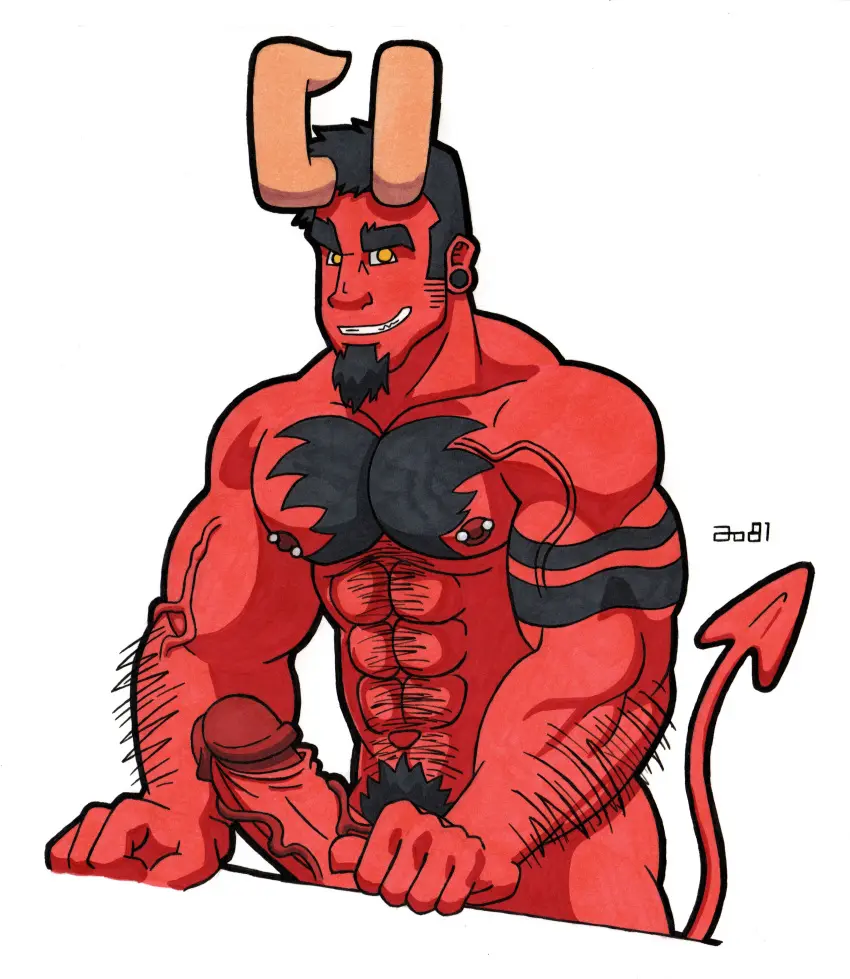 Image nipples,male,nude,penis,big_penis,erection,muscular,muscular_male,male_only,yaoi,demon,bara,male_nipples,ao81