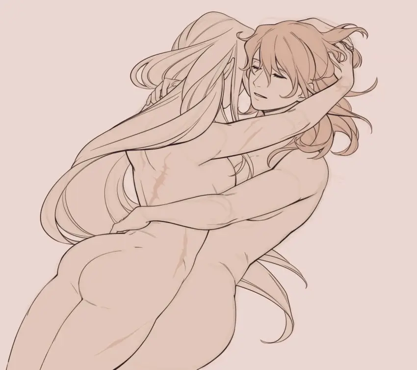 Image breasts,female,female_only,highres,long_hair,2girls,ass,sideboob,completely_nude,closed_eyes,hair_grab,nintendo,hand_on_another's_shoulder,monochrome,romantic,romantic_couple,yuri,fire_emblem,fire_emblem:_three_houses,scar,byleth_(fire_emblem),edelgard_von_hresvelg,toned,toned_female,wholesome,embrace,source_request,scars_all_over,unseen_female_face,byleth_(fire_emblem)_(female),arms_around_partner,ruebird