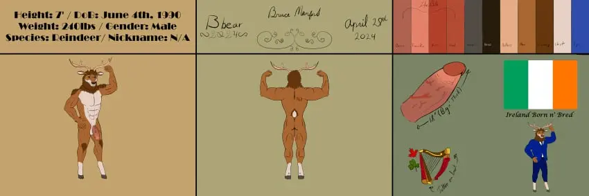 Image clothed,clothing,hi_res,looking_at_viewer,simple_background,smile,solo,standing,male,nude,penis,tail,big_penis,erection,humanoid_penis,muscular,muscular_male,digital_media_(artwork),tattoo,balls,hair,huge_cock,anthro,text,absurd_res,pose,bulge,big_balls,flaccid,fur,genitals,mammal,multicolored_body,multicolored_fur,biceps,muscular_anthro,pecs,horn,antlers,english_text,biped,abs,humanoid_genitalia,dated,signature,big_muscles,vein,deer,topwear,hooves,blue_clothing,close-up,model_sheet,color_swatch,3:1,suit,flexing,blue_suit,new_world_deer,reindeer,penis_shot,bbear,information,flexing_muscles,bruce_(bbear),ireland,irish_flag
