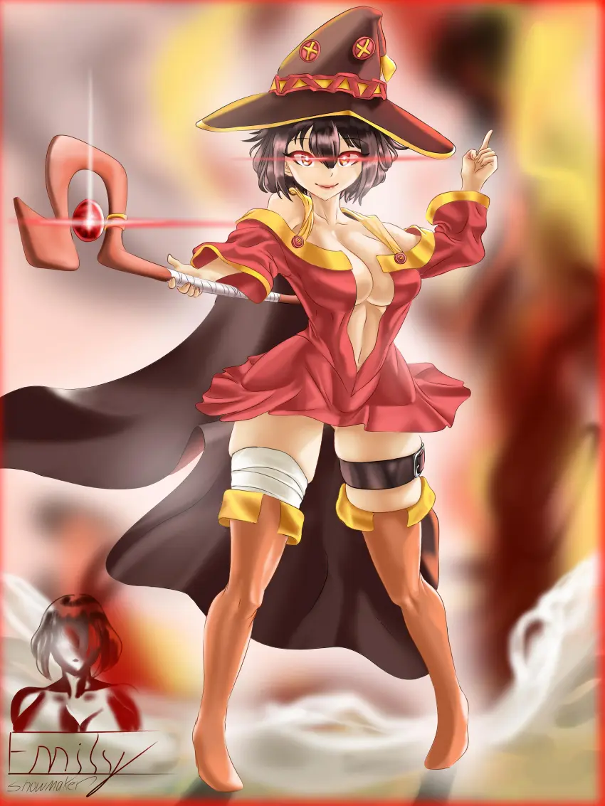 Image 1girls,big_breasts,breasts,female,open_clothes,solo,thick_thighs,solo_female,tagme,aged_up,girls_only,kono_subarashii_sekai_ni_shukufuku_wo!,megumin,emilyshowmaker