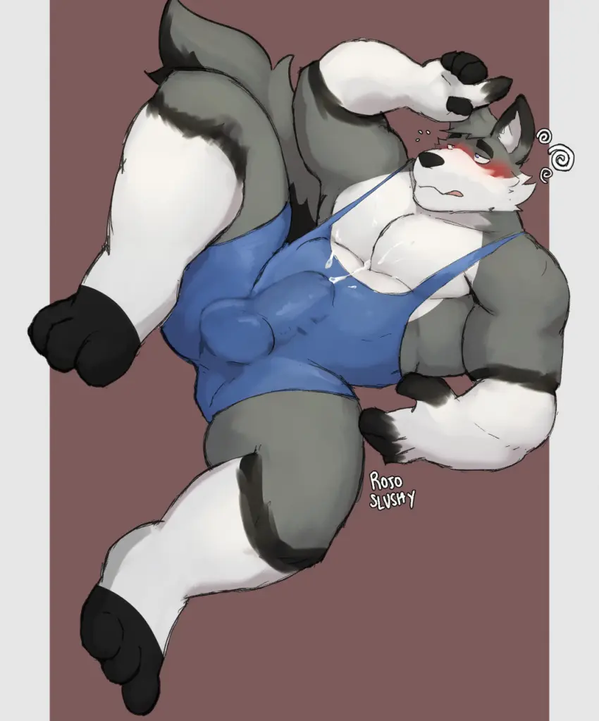 Image blush,clothing,hi_res,solo,blue_eyes,cum,male,lying,on_back,thick_thighs,erection,athletic,muscular,muscular_male,feet,male_only,anthro,wet,ejaculation,unconscious,bulge,genital_fluids,orgasm,bodily_fluids,canid,canine,canis,mammal,wolf,pecs,tight_clothing,cum_on_body,defeated,forced,cumshot,solo_male,4_fingers,fingers,toes,big_bulge,orgasm_face,erection_under_clothing,confusion,cum_on_self,3_toes,looking_up,forced_orgasm,wrestling,cum_on_chest,unaware,raised_leg,wet_clothing,cum_in_clothing,cum_through_clothing,raised_arm,waking_up,himbo,blue_mankini,wrestling_singlet,mankini,penis_exposed_on_mankini,dizzy,swirls,kyash-tyur,woozy,rojoslushy,wrestling_match