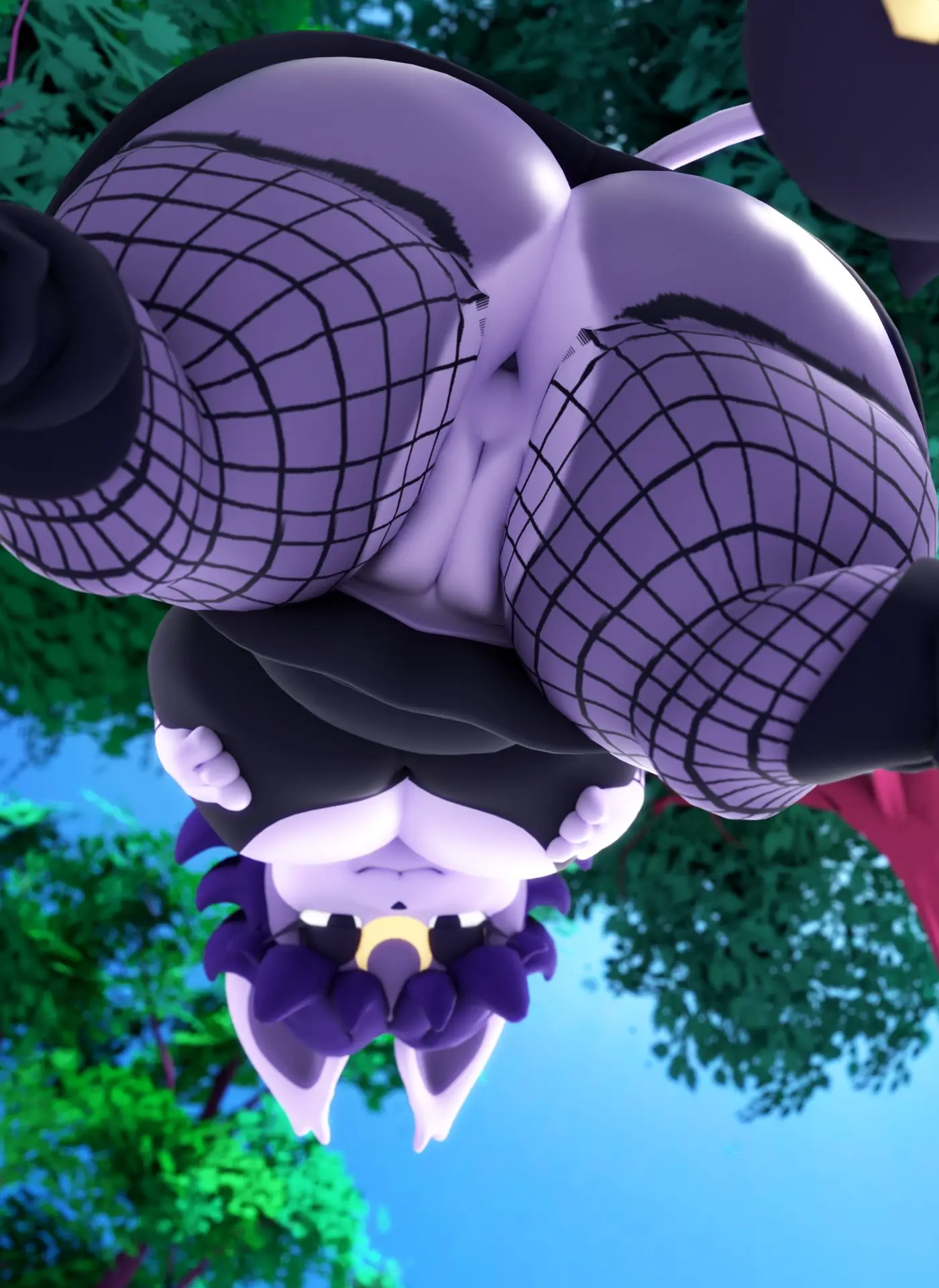 Image big_breasts,breasts,clothed,clothing,female,hi_res,solo,pokemon,pokemon_(species),pussy,tail,ass,solo_focus,hair,anthro,dress,purple_hair,nintendo,genitals,makeup,purple_body,first_person_view,goth,fishnet_clothing,generation_3_pokemon,upskirt,alternative_fashion,no_underwear,skitty,billynr,gwen_the_skitty_(candygurl),monnodev