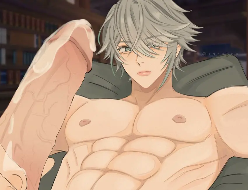 Image big_breasts,breasts,1boy,cum,male,penis,big_ass,big_penis,male_only,genshin_impact,genitals,cumming,abs,alhaitham_(genshin_impact)