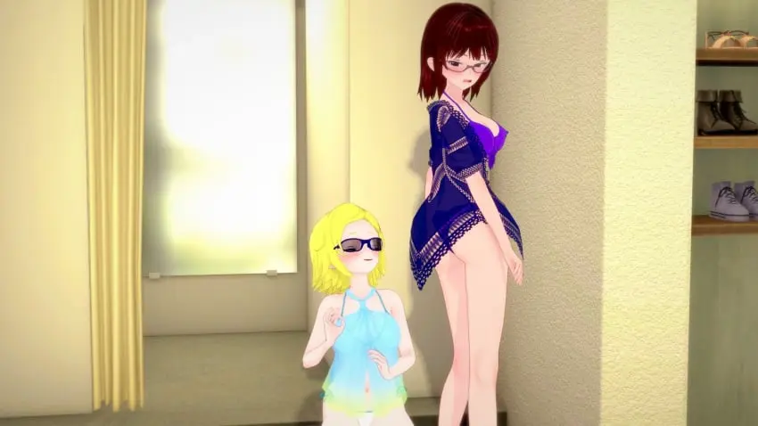 Image clothing,female,2girls,pussy,bikini,ass,futa_on_female,futanari,intersex,3d,koikatsu,game,video_games,video_game,flipline_studios,papa_louie,quinn_(papa_louie),perri_(papa_louie),perri_bogard