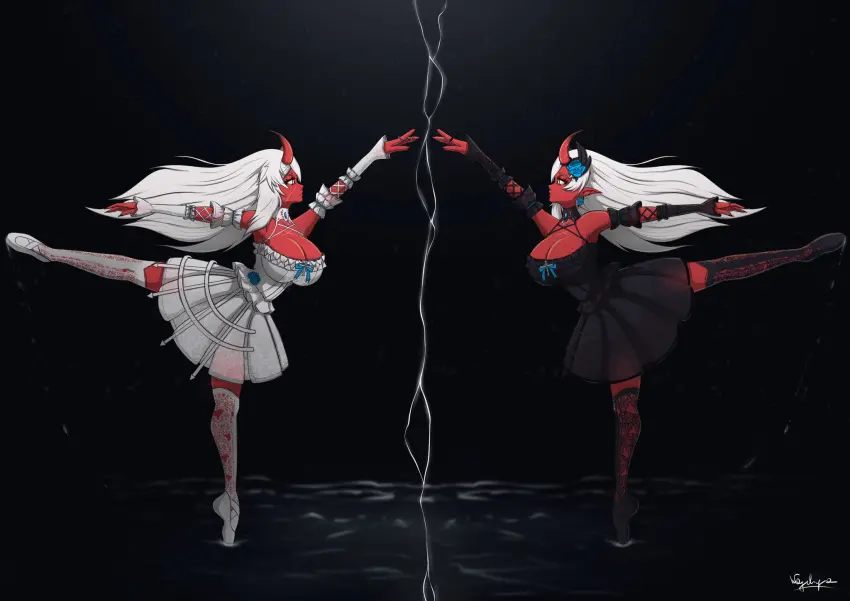 Image female,white_hair,yellow_eyes,virtual_youtuber,horns,red_skin,scars,akumi,oni,oni_horns,vyugen