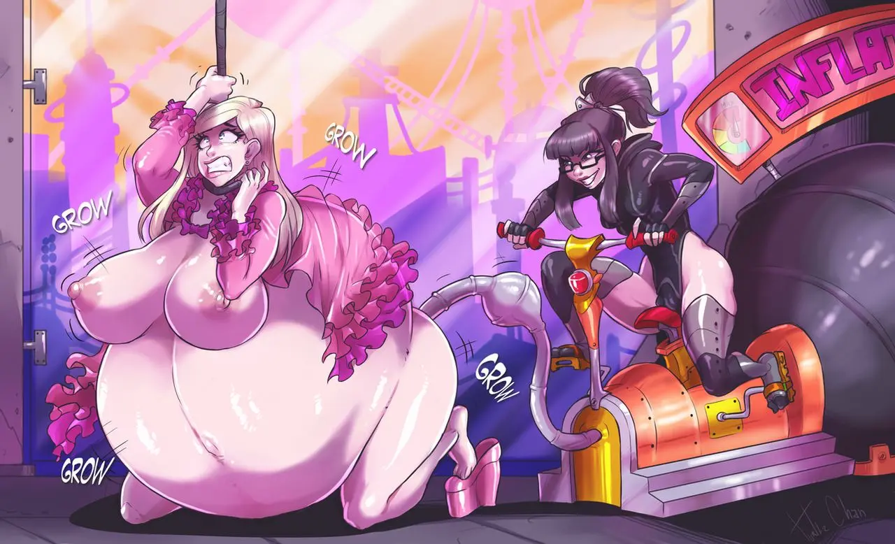 Image female, colored, glasses, tagme, inflation, platform_heels, hyper, breast_expansion, bike, hyper_belly, belly_expansion, hose, hyper_inflation, pressure_gauge, turtlechan, hose_bulge, layla_(inflatetress)
